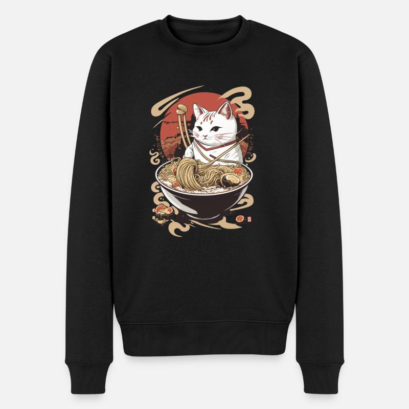 Chat ramen japonais | Maru - Pull Premium bio Homme - noir