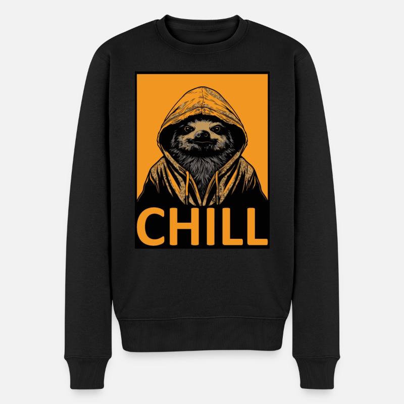Chilliges Faultier - Männer Premium Bio Pullover - Schwarz