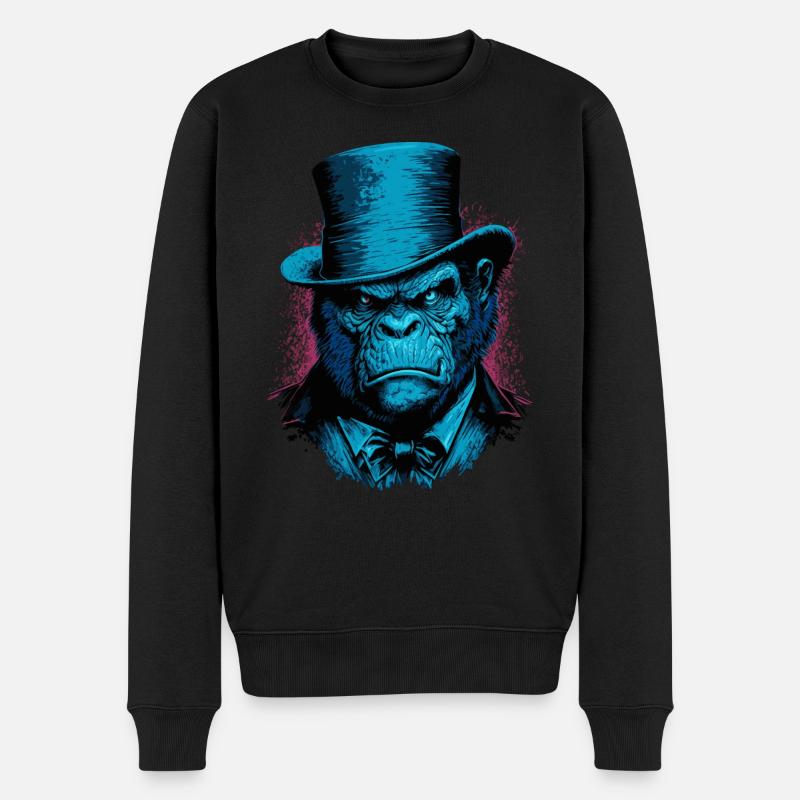 Gorilla mit Hut - Männer Premium Bio Pullover - Schwarz