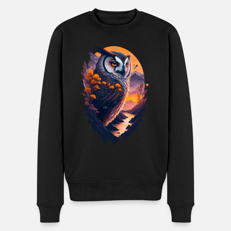 Schöne Eule - Männer Premium Bio Pullover - Schwarz