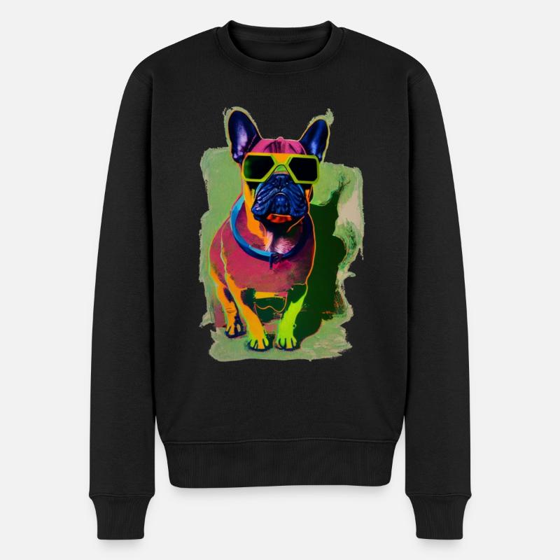 Französische Bulldogge mit Sonnenbrille - Männer Premium Bio Pullover - Schwarz