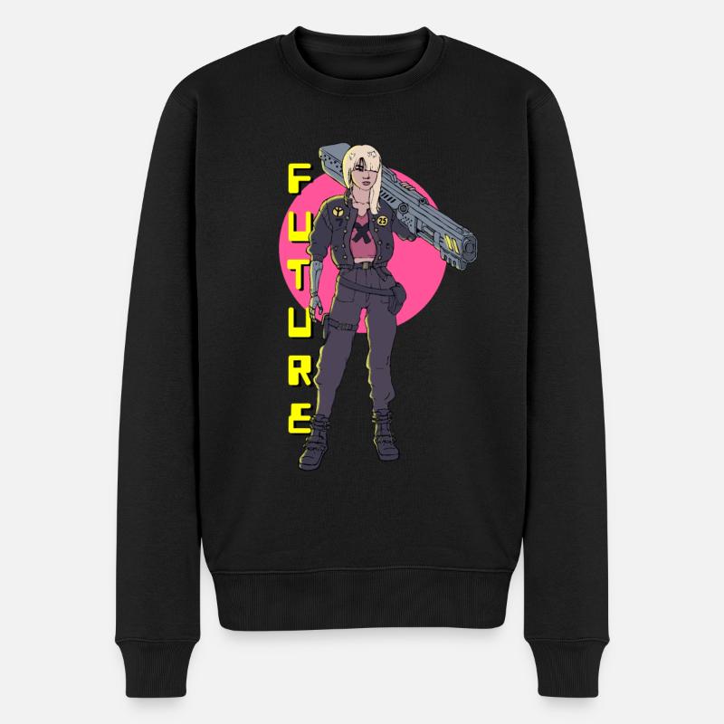Cyberpunk Girl - Männer Premium Bio Pullover - Schwarz