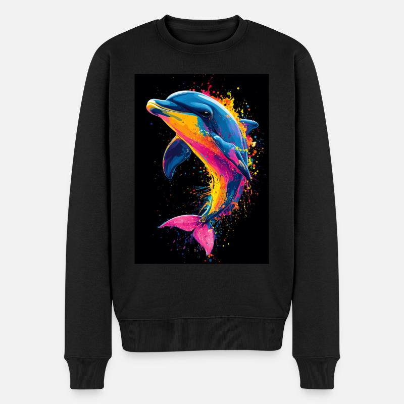 Delfin Pop Art Bunt - Männer Premium Bio Pullover - Schwarz