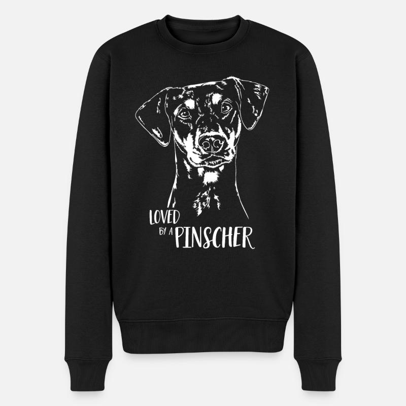 Loved by a Pinscher Hunde Hundespruch Wilsigns - Männer Premium Bio Pullover - Schwarz