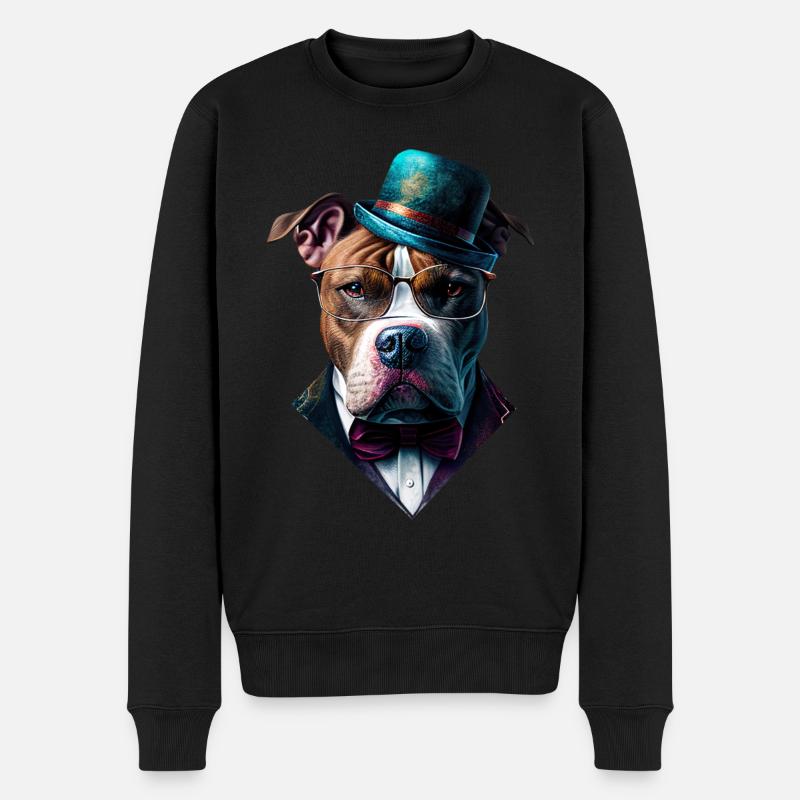 Französiche Bulldogge mit Hut, Royal Design - Männer Premium Bio Pullover - Schwarz