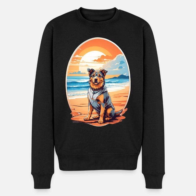 Chien sur la plage - Pull Premium bio Homme - noir