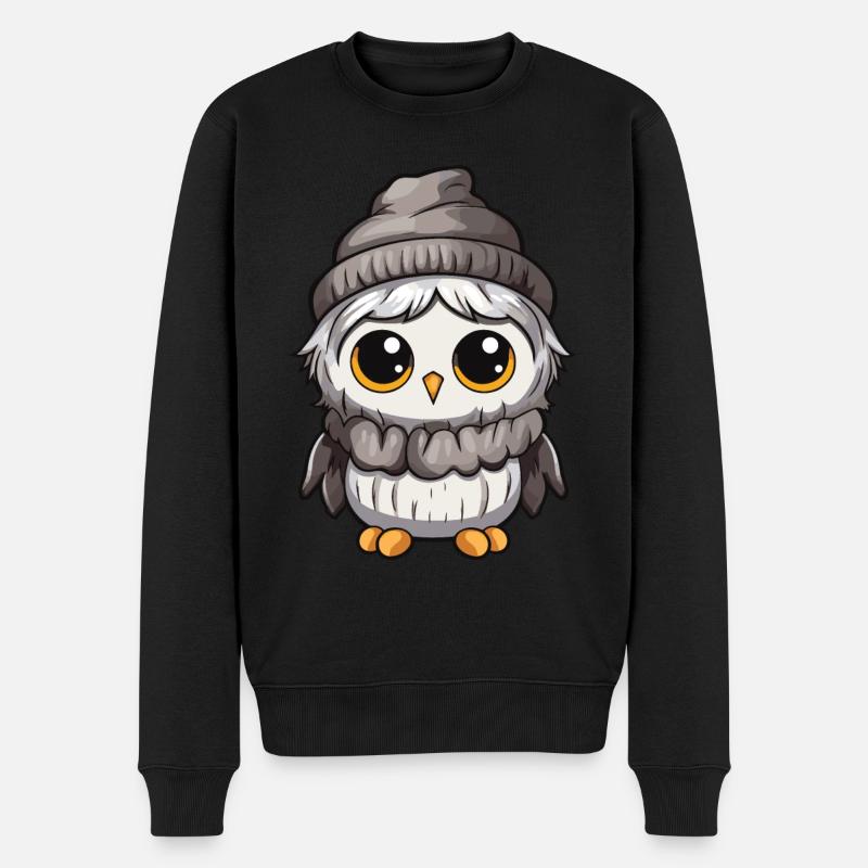 Eule Comic Winter Cozy - Männer Premium Bio Pullover - Schwarz
