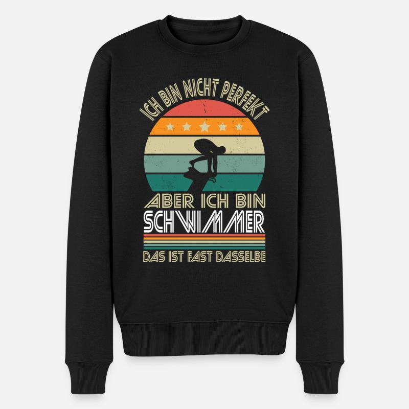 Ich bin nicht perfekt aber ich bin Schwimmer - Männer Premium Bio Pullover - Schwarz