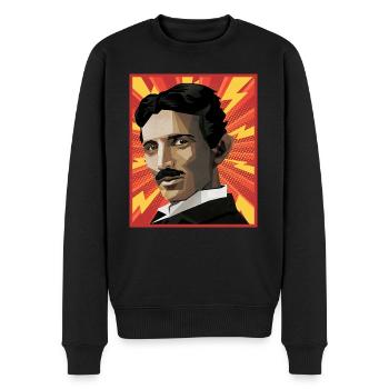 Nicola Tesla Popart - Männer Premium Bio Pullover - Schwarz - Vorne - Nico (187cm)