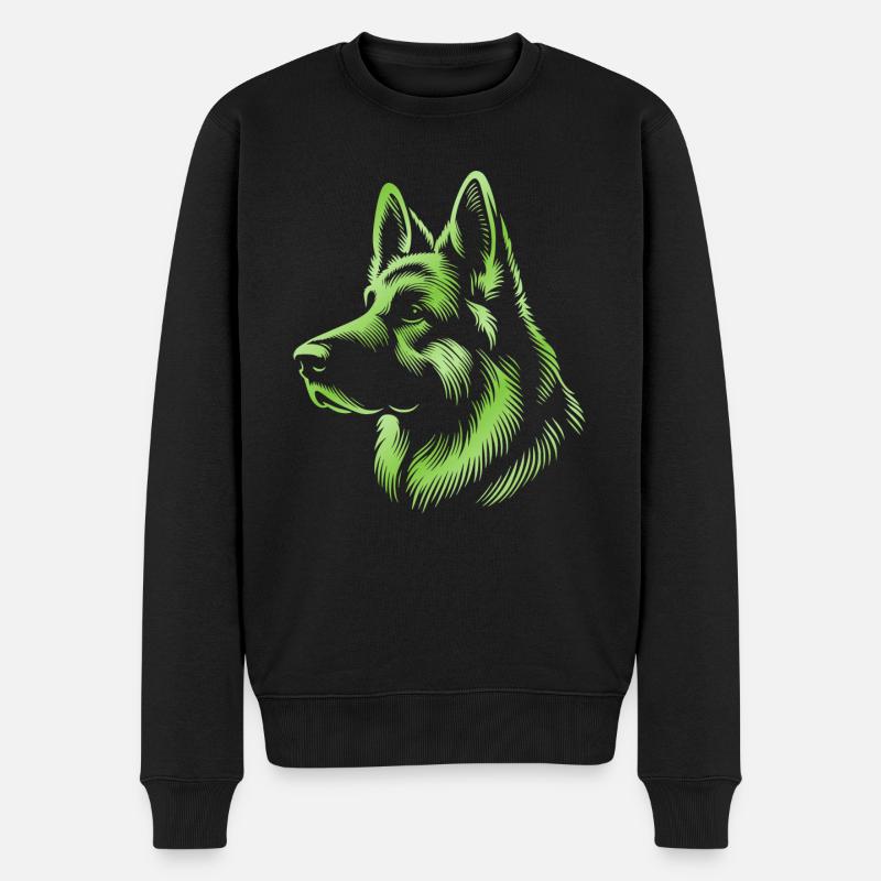 Deutscher Schäferhund Kopf grün - Männer Premium Bio Pullover - Schwarz