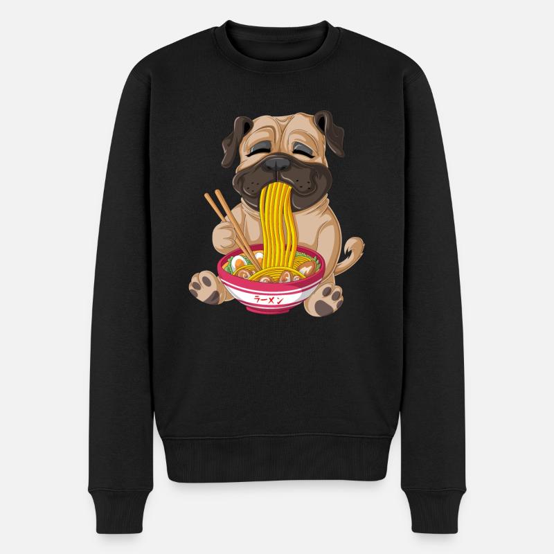 Mops isst Ramen - Männer Premium Bio Pullover - Schwarz