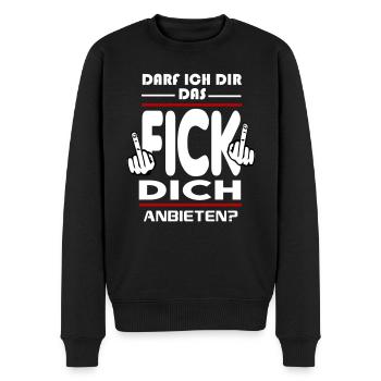 Darf ich dir das Fick Dich anbieten - Männer Premium Bio Pullover - Schwarz - Vorne - Nico (187cm)