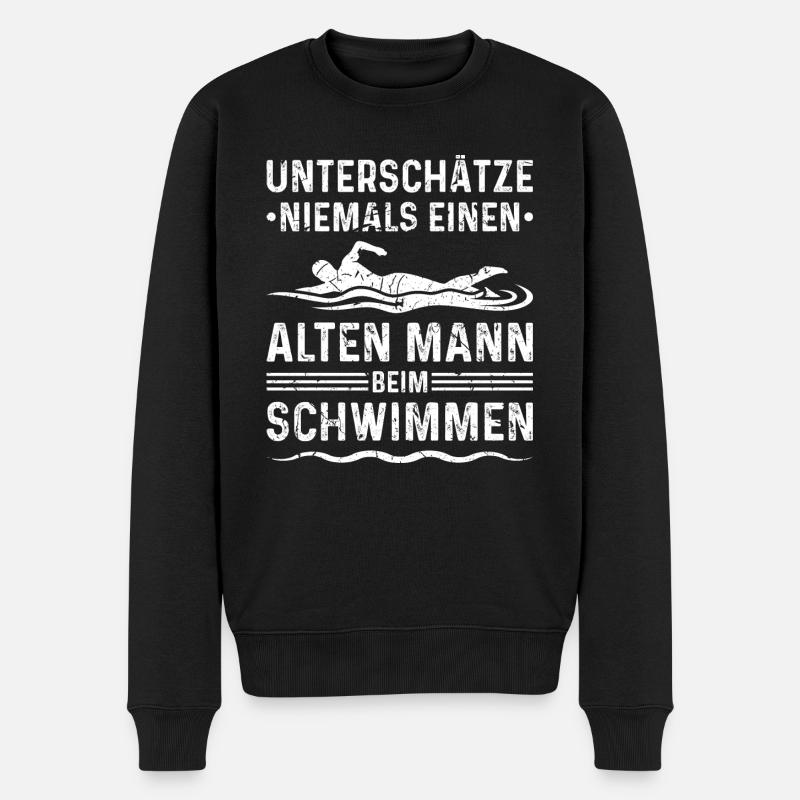 Unterschätze Niemals Alten Mann Schwimmen - Männer Premium Bio Pullover - Schwarz