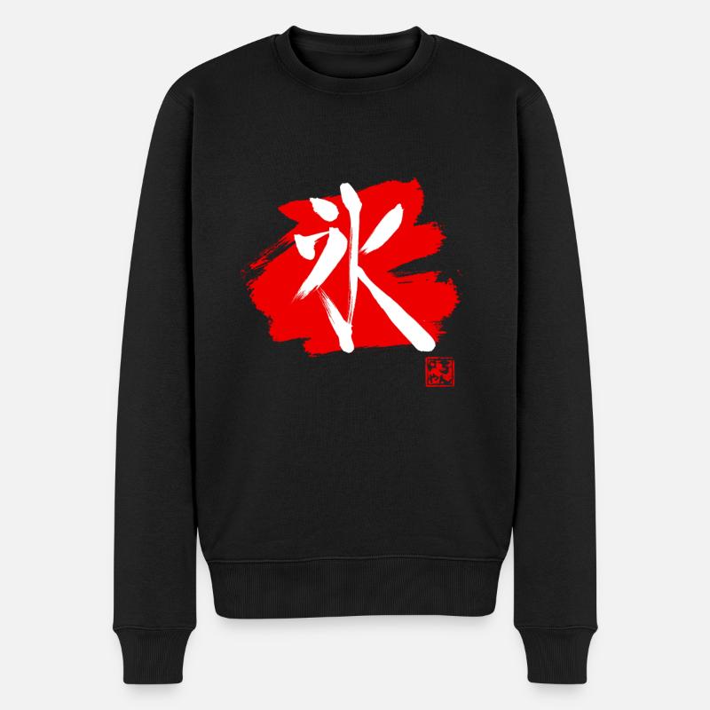 Eis-Kanji Rot - Männer Premium Bio Pullover - Schwarz