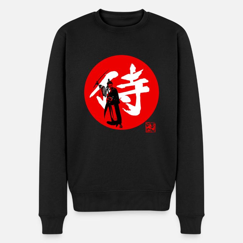 samurai kanji red - Pull Premium bio Homme - noir