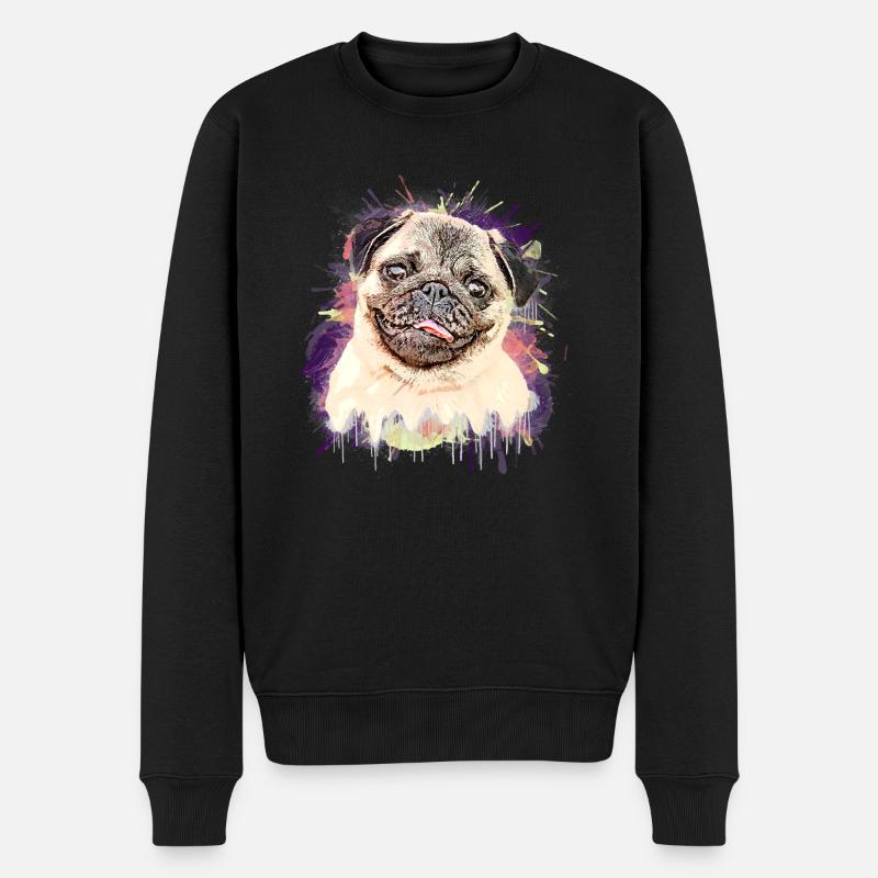 Mops Zeichnung - Männer Premium Bio Pullover - Schwarz