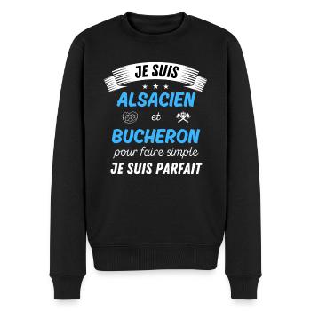 Je suis alsacien et bucheron je suis parfait - Pull Premium bio Homme - noir - Devant - Nico (187cm)