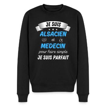 Je suis alsacien et medecin je suis parfait - Pull Premium bio Homme - noir - Devant - Nico (187cm)