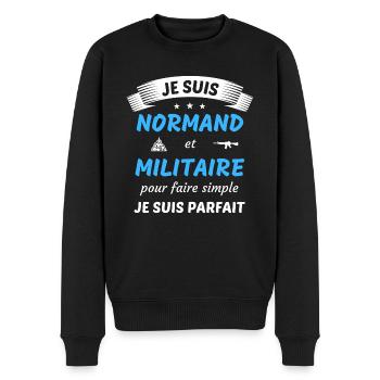 Je suis normand et militaire je suis parfait - Pull Premium bio Homme - noir - Devant - Nico (187cm)