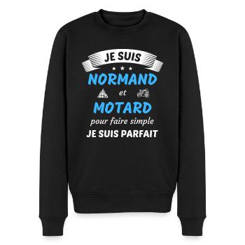 Je suis normand et motard je suis parfait - Pull Premium bio Homme - noir - Devant - Nico (187cm)
