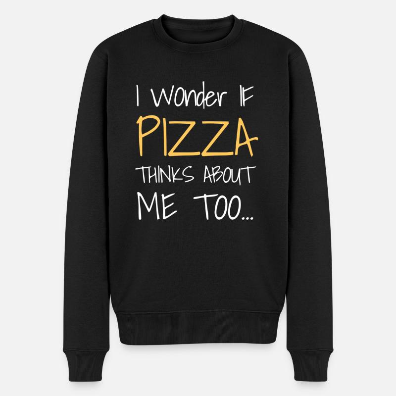 I Wonder If PIZZA Thinks About Me Too... - Männer Premium Bio Pullover - Schwarz