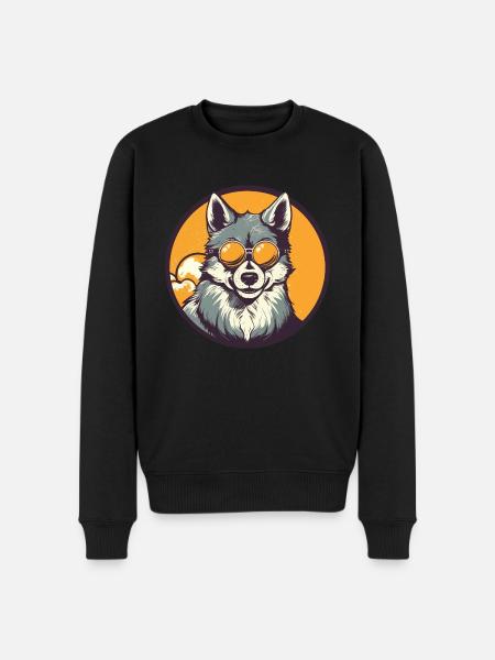 Wolf mit Sonnenbrille - Männer Premium Bio Pullover - Schwarz