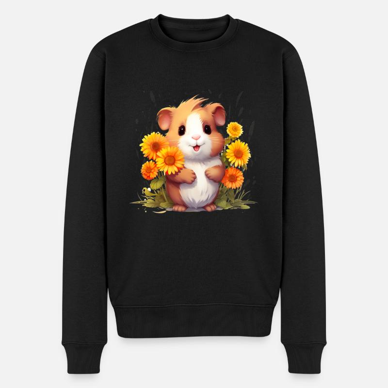 Meerschweinchen mit Blumen - Männer Premium Bio Pullover - Schwarz