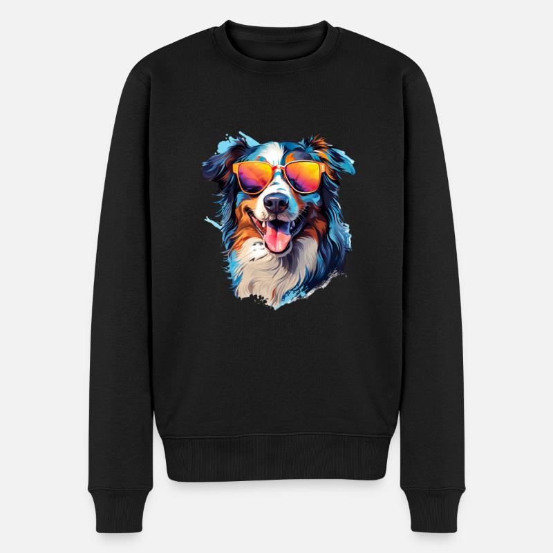 Austrailianischer Schäferhund mit Sonnenbrille - Männer Premium Bio Pullover - Schwarz