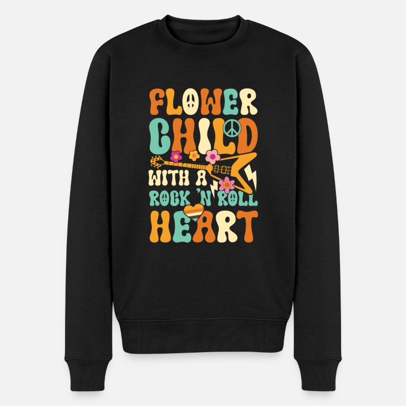 Flower Child With A Rock N Roll Heart für einen - Männer Premium Bio Pullover - Schwarz