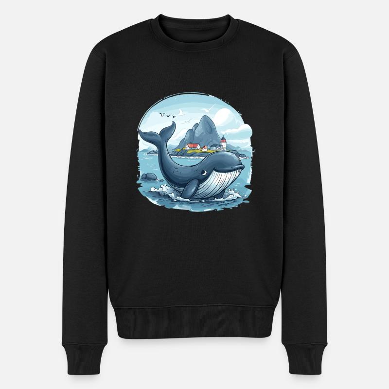 Küstendorf und Riesenwal Skandinavien - Männer Premium Bio Pullover - Schwarz