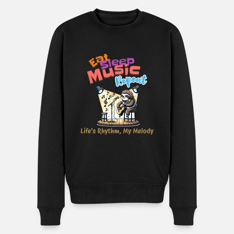 Eat Sleep Music Repeat Faultier für einen - Männer Premium Bio Pullover - Schwarz