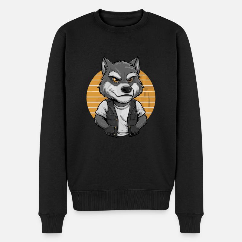 Cooler Wilder Wolf im Lederjacken-Stil für einen - Männer Premium Bio Pullover - Schwarz