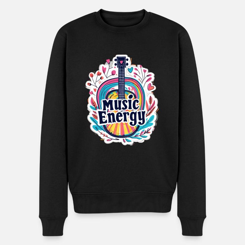 Musik Energie Regenbogen und Gitarre - Männer Premium Bio Pullover - Schwarz