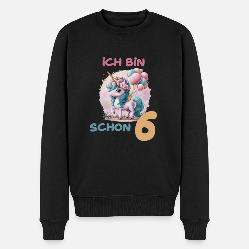 Magisches Einhorn Ballon 6 Geburtstag Vierter - Männer Premium Bio Pullover - Schwarz