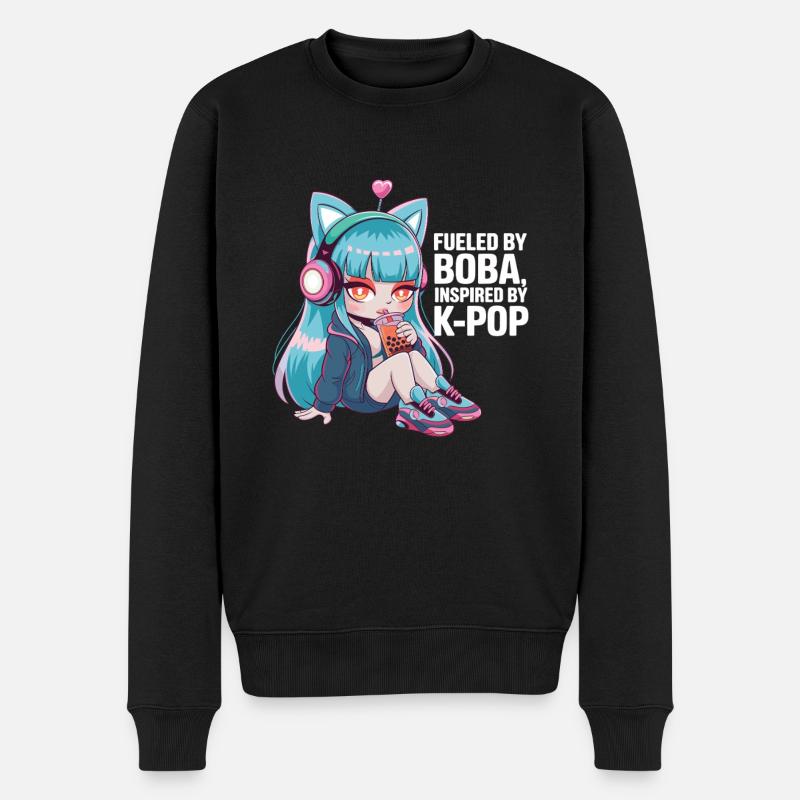 K pop und bubble Tea - Männer Premium Bio Pullover - Schwarz