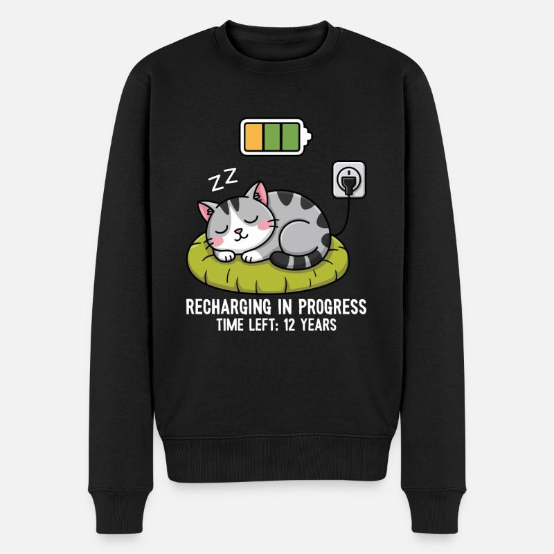 Aufladen läuft Katze - Männer Premium Bio Pullover - Schwarz