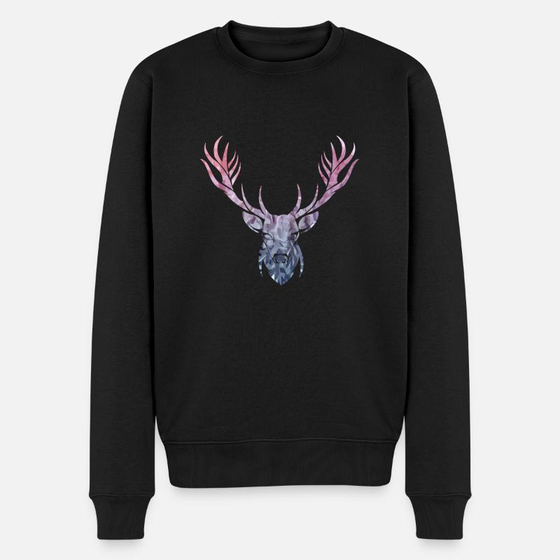 Hirsch - Männer Premium Bio Pullover - Schwarz