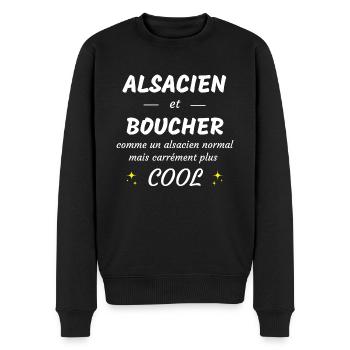 alsacien et boucher alsacien plus cool - Pull Premium bio Homme - noir - Devant - Nico (187cm)