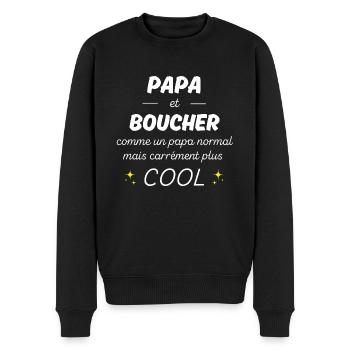 papa et boucher papa plus cool - Pull Premium bio Homme - noir - Devant - Nico (187cm)