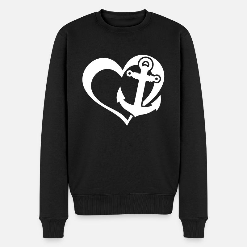 Herz Anker Liebe - Männer Premium Bio Pullover - Schwarz