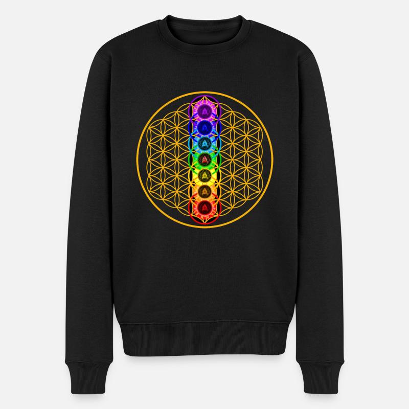 Lebensblume mit den 7 Chakra - Männer Premium Bio Pullover - Schwarz