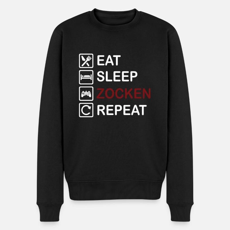 Eat Sleep Zocken Repeat Gaming - Männer Premium Bio Pullover - Schwarz