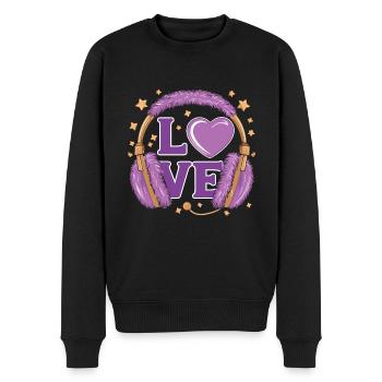 Lila Love Music Kopfhörer mit Sternen und Herz - Männer Premium Bio Pullover - Schwarz - Vorne - Nico (187cm)