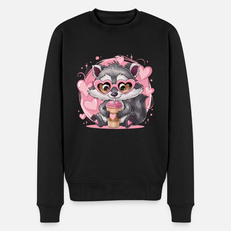 Niedlicher Waschbär Herz-Sonnenbrille Kaffee - Männer Premium Bio Pullover - Schwarz