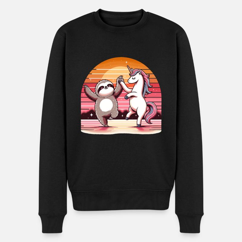 Magisches Faultier Einhorn tanzend Sternenhimmel - Männer Premium Bio Pullover - Schwarz