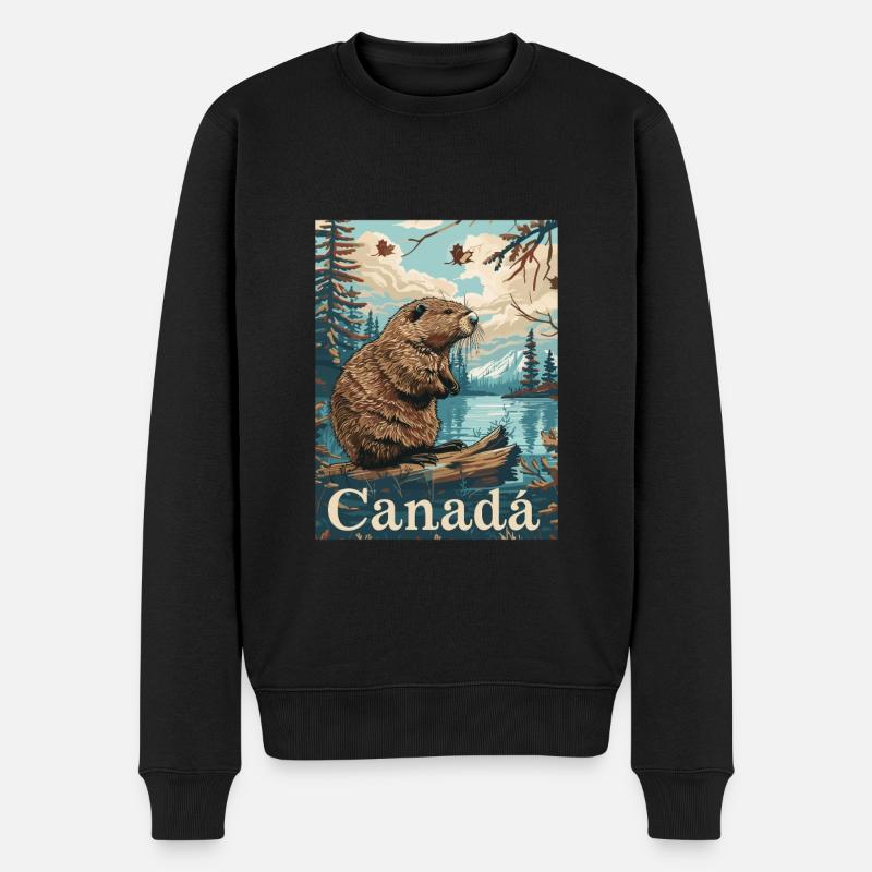 Kanadischer Biber Am Fluss In Wunderschöner - Männer Premium Bio Pullover - Schwarz