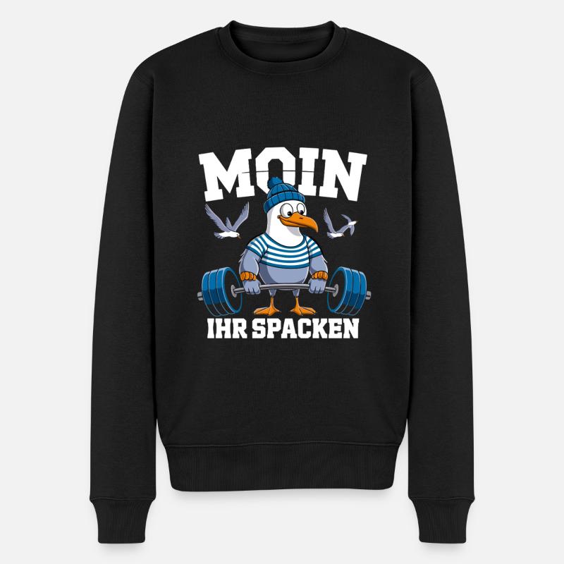 Moin Ihr Spacken Möwe Hantel Cartoon - Männer Premium Bio Pullover - Schwarz