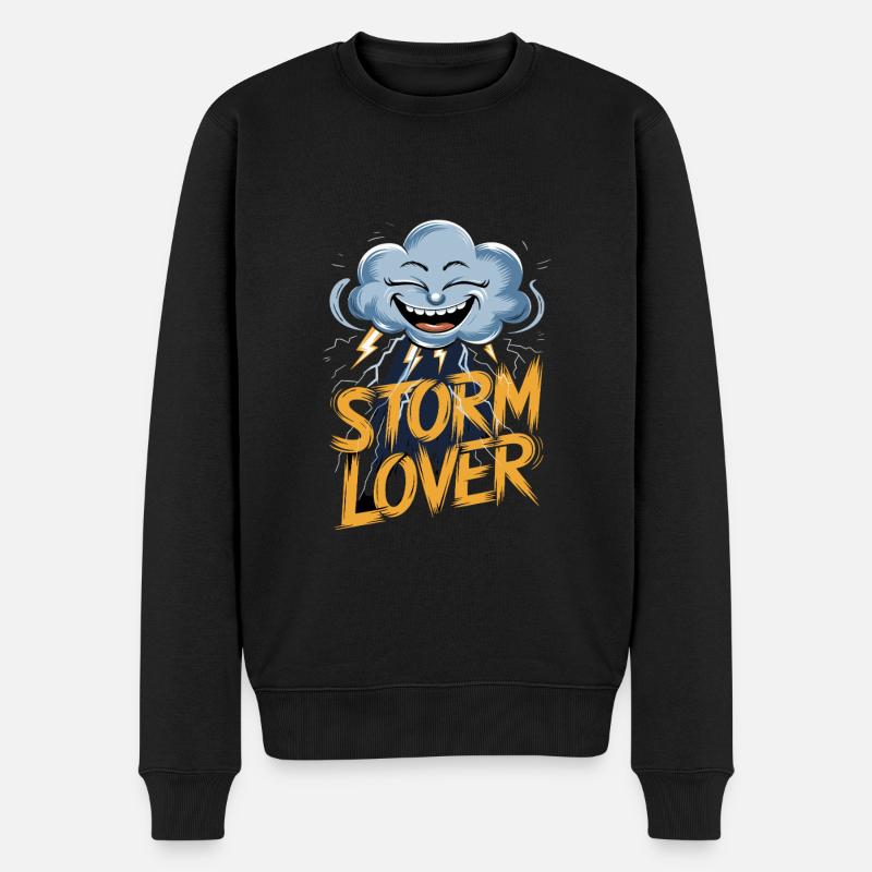 Sturm Liebhaber Wolken Blitz Gesicht - Männer Premium Bio Pullover - Schwarz