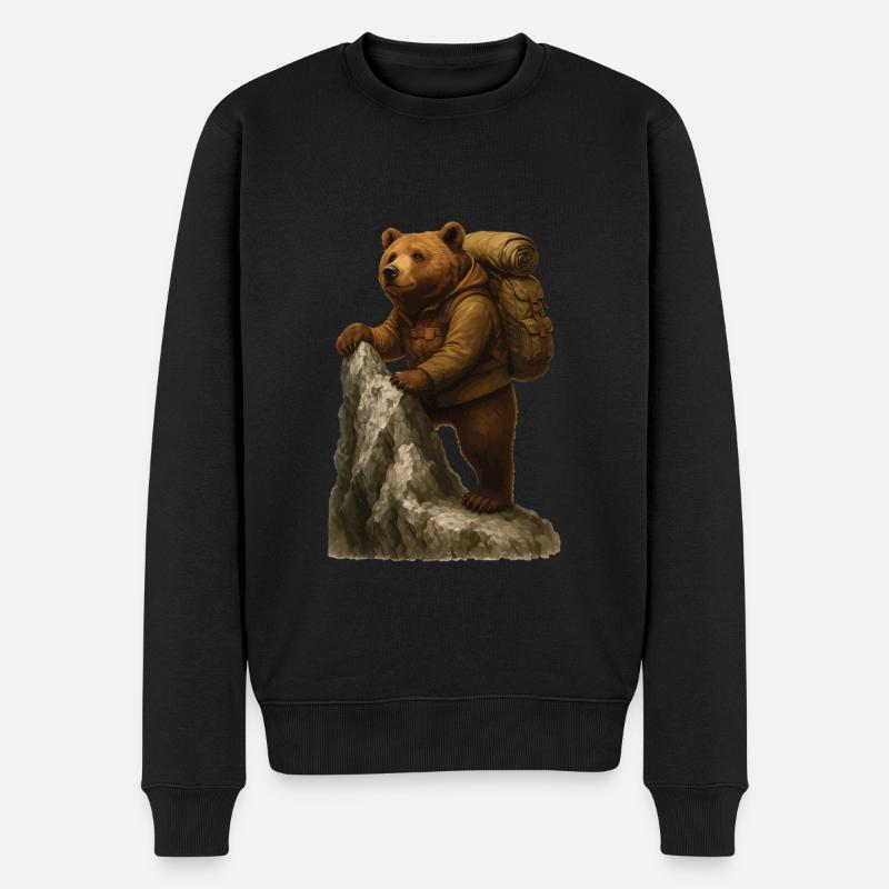 Grizzly Bär Wandern - Männer Premium Bio Pullover - Schwarz
