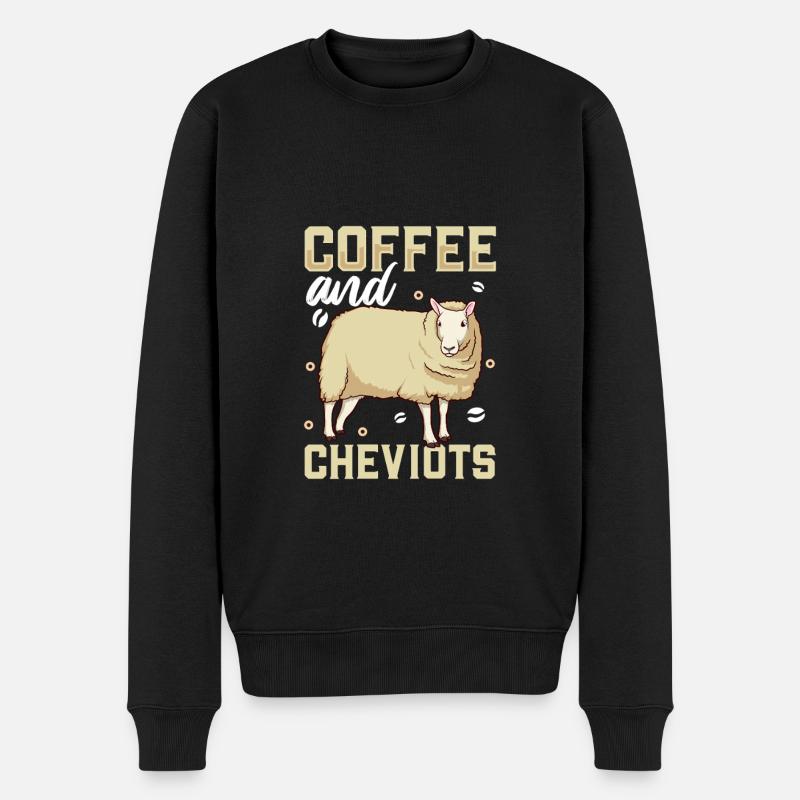 Kaffee und Cheviot-Schaf - Männer Premium Bio Pullover - Schwarz